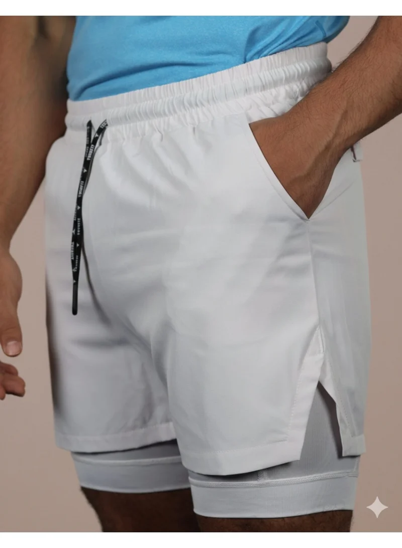 THUGFIT  SprintHint 2 in 1 Shorts (7" Inseam) - White for Men | Best Price UAE